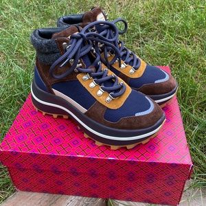 Stylish Women's Brown and Blue Hiking Boots